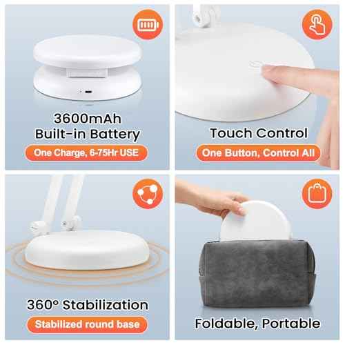 One Fire Cordless Desk Lamp,Dimmable Small Battery Powered Lights,3600mAh Rechargeable Wireless Table Lamp,Mini Lamp&Portable Light for Bed,Book Reading,Home for Small Spaces,Nail Light,Craft,Office