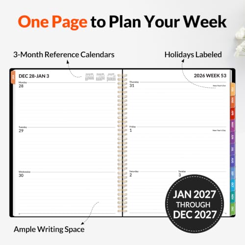 SUNEE 2027 Black Weekly & Monthly Planner 8.5x11 with Tabs, Jan-Dec