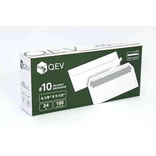 100 count #10 Self Seal and Self Adhesive Security Letter Size Envelopes, No. 10 or 4.18" x 9.5" Letter Size, 24 lb White Paper, Windowless