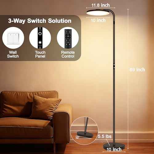 Floor Lamps for Living Room, 36W/2600LM Super Bright LED Floor Lamp with Remote and Touch Control, Stepless Dimmable 69" Tall Standing Lamp with 350¡Æ Rotating Head for Bedroom Office