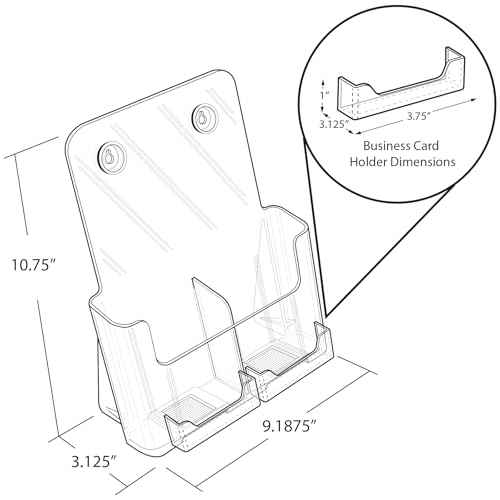 Azar Displays 252387-2PK Brochure Holder 8.5"x11" with 2 Business Card Pockets, Acrylic Desk Organizer, Three Tier Document, Magazine & Sign Holder, Wall Mount Literature Display Stand (2-Pack)