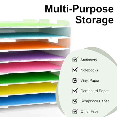 12x12 Paper Organizer, 8-Tier Scrapbook Paper Storage, Stackable Desktop File Holder for Home, Office, Classroom, and Craft Room