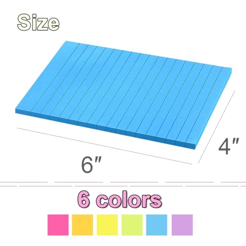 (12 Pack) Lined Sticky Notes 4x6 in Ruled Stickies Super Sticking Power Memo Pads Bright Colors