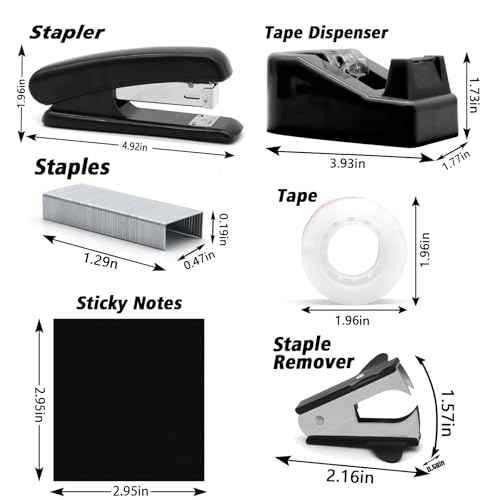 Black Desk Accessories, Rotating Pen Holder Set,Black Office Supplies with Stapler and Tape Dispenser Set, Gifts for Office Clerks,Student