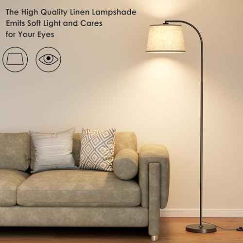 Floor Lamps for Living Room, 64" Arc Floor Lamp with 6000K & Stepless Dimmable,350¡ÆH/180¡ÆV Rotatable Shade and Remote Control,Black Tall Standing lamps for Bedroom and Office(9W Bulb Included)