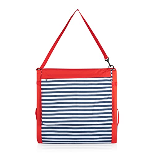 PICNIC TIME Beachcomber Portable Lounger - Soft Beach Mat & Chair - Blue Pinstripe