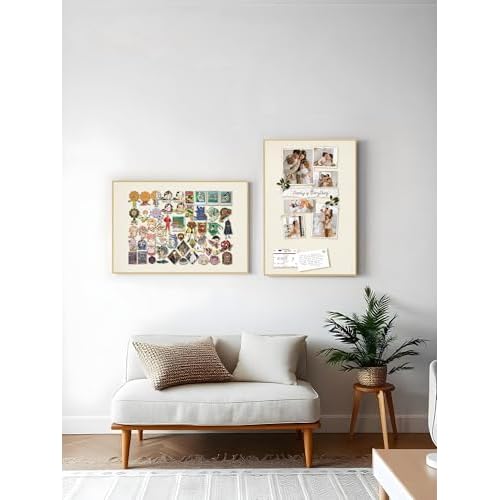 Bulletin Board 30 x 20 inches, Oatmeal White Pin Board, Golden Aluminum Framed Fabric Cork Board with 10 Push Pins