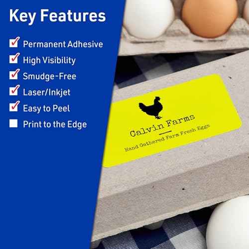Avery Printable Rectangle Labels, Sure Feed Technology, 2" x 4", Neon Yellow Labels, Laser/Inkjet Printable, 400 Total, Great for Mailing and Candles