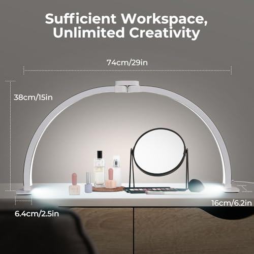 Janolia Half Moon Light for Nail Desk, 29In Nail Tech Lamp Table Light, 7 Color Modes, 10 Brightness for Tattoo/Eyelashes/Spa/Salon/Makeup, with Phone Holder