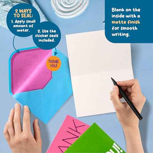 50 Pack Thank You Cards with Envelopes and Stickers, 4 x 6 Inch Blank Kids Thank You Notes | Appreciation Cards, Bulk Boxed Set for Students from Teachers, Birthdays, Small Business