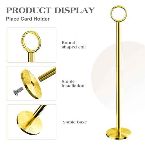 Urban Deco 12PK Table Number Holders Place Card Holders 12 Inch Table Card Holders Steel Card Holders for Photos, Food Signs, Memo Notes, Weddings, Restaurants, Birthdays£¨Gold£©