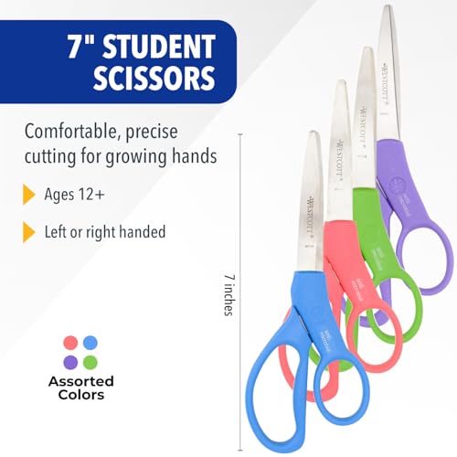 Westcott GEM Crystal-Design Student Scissors 7-Inch for Kids & Teens - Ambidextrous Classroom Craft Tool
