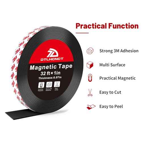 Magnetic Tape - 32 ft x 1 inch Magnet Strip Tape Roll with Strong Adhesive Backing for Kitchen, Office, School Organization, Whiteboards,Fridge(0.07" Thick) 2 Pack