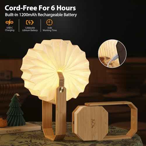 Portable Bamboo Lamp - Foldable Japanese Lantern with USB Charging, Waterproof Tear-Resistant Fiber Paper Shade, Accordion Travel Light for Home Decor Camping Gift
