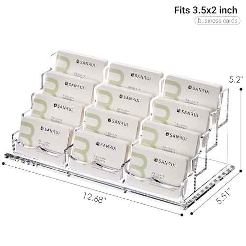 YUXUN Business Card Holder Display for Desk, Clear Acrylic Cards Stand for Women and Men 12 Slots 4 Tier 1 Pack (12slots)¡¦