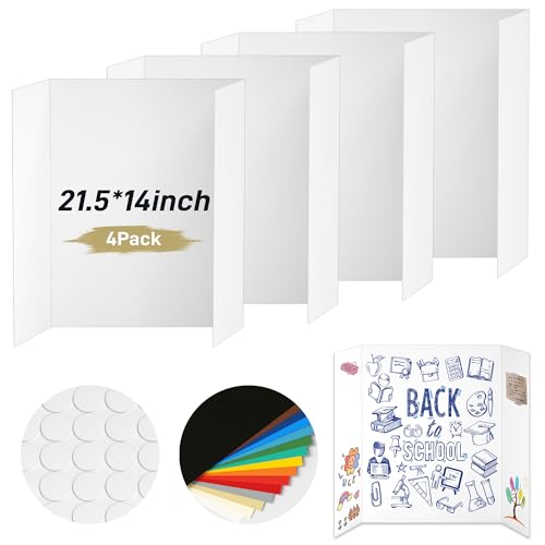 PSHVYM 4 Pack Small Trifold Poster Boards 21.5 x 14 Inches White Presentation Display