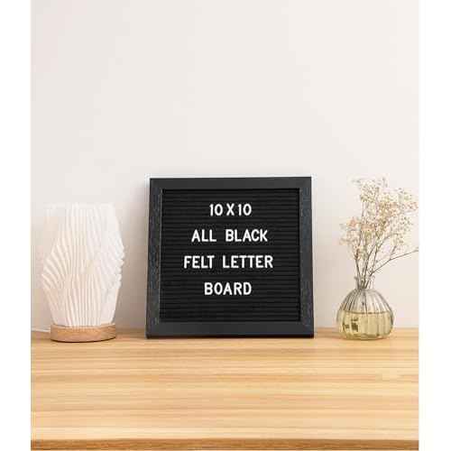 Black Felt Letter Board with 294 Changeable Letters&Numbers, 10¡±x10¡± Message Board Letter Sign Board in Black Frame with Stand and Canvas bag for Announcement&Notification