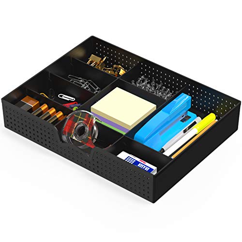 Simple Houseware Drawer Organizer Tray 1 Pack, Black, 9 Adjustable Compartments