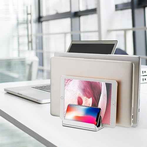 Vertical Laptop Stand Holder - 3 Slot Adjustable Dock, Space-Saving Laptop Holder for Computer, Tablet, Phone