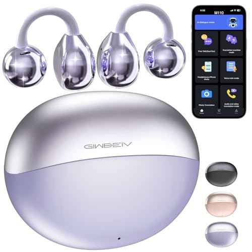 AI Translation Earbuds Real Time, 164 Language Translator Earbuds, 3-in-1 Wireless Clip on Earbuds, Bluetooth 5.4 Headphones, Translating Device for Travel Business Learning (Purple)