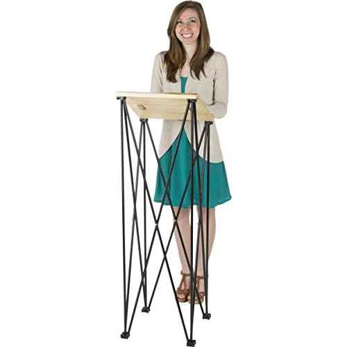 Portable Folding Lectern, Angled Top, Carrying Bag (Birch Wood and Metal)
