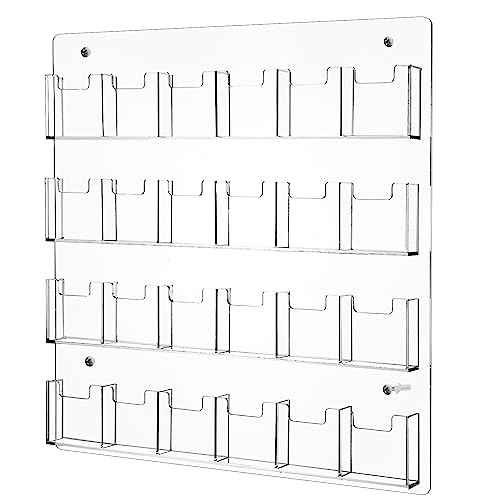 Ripeng 24 Pocket Vertical Business Card Holder Wall Mount Clear Sticker Display Rack Acrylic Business Card Holder Display Vertical Multiple Clear Acrylic Organizer for Home Office Wall