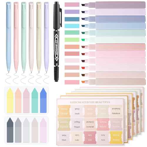 Bible Study Supply Kit Journaling Set with 12 No Bleed Highlighters, 6 Bible Pens, 75 Tabs and 2 Sticky Notes, Ideal for Christian Gifts & Scripture Annotation