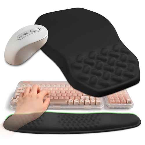 2-in-1 Ergonomic Set, Wave Keyboard Wrist Rest and Massage Slope Mouse Pad Wrist Support, Rebound Memory Foam for Relieve Carpal Tunnel Syndrome and Wrist Pain (Black)