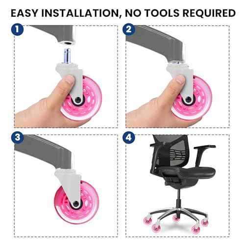 Office Chair Wheels - Set of 5 Rollerblade-Style Casters, Smooth & Quiet Rolling, Protects Hardwood Floors & Carpets, Universal Fit, Durable and Long-Lasting - Pink