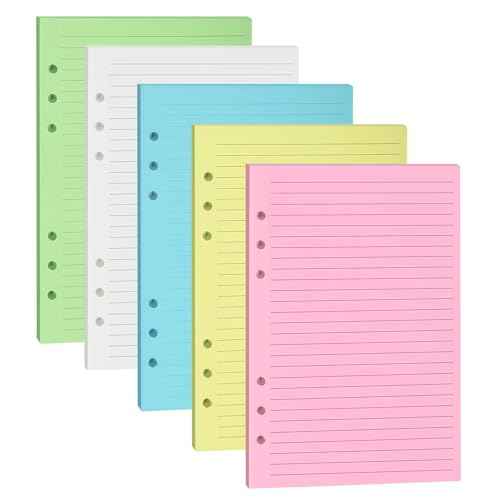 A5 Colorful Lined Filler Paper, 6-Hole Punched, 120GSM Loose-Leaf Paper and Planner Inserts for Notebooks, Journals, and Study Notes,50 Sheets/100 Pages