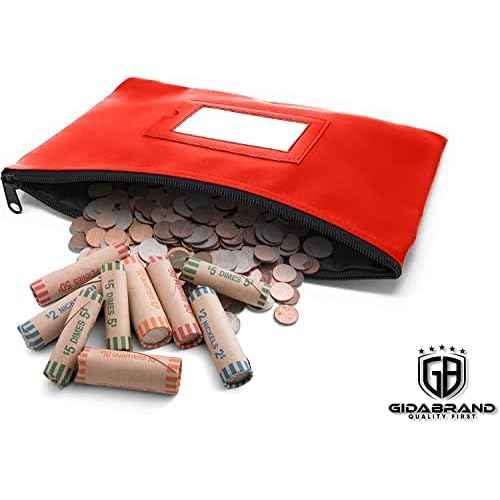 Money Bank Deposit Bag with Zipper | 11x6 inch | Red | Durable Leatherette Money Cash Coin Check Wallet Pouch for Men & Women with Framed ID Window and Blank Card | by GIDABRAND (10)