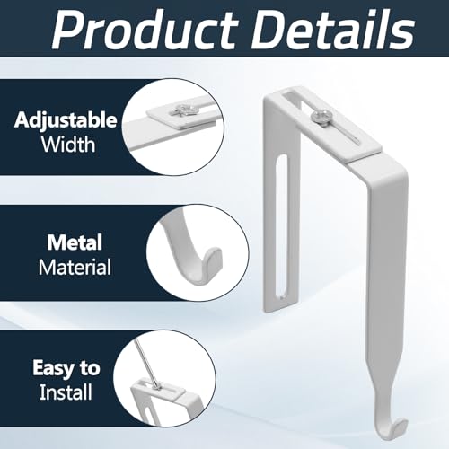 4Pcs White Adjustable Cubicle Hooks Fit 1-3/8 to 3-1/2 Inch Panels - Kyuionty