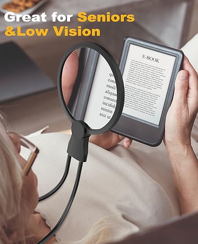 Black Hands-Free Magnifying Glass with Light, 5.12-inch Lens, USB Rechargeable