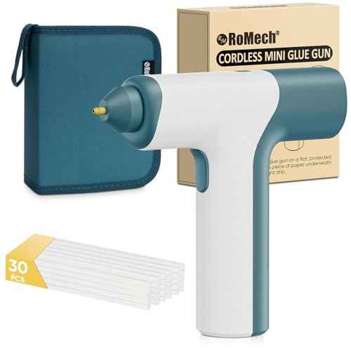 ROMECH Cordless Hot Glue Gun, Auto Dispensing Craft Glue Gun with 30 Pcs Glue Sticks, 3Ah Type-C Rechargeable Glue Gun Kit with Storage Case (Blue)