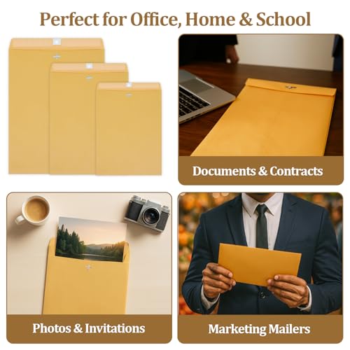 Smrtcol 12-Pack Kraft Paper Clasp Envelopes with Metal Closures, 3 Sizes for Shipping & Office