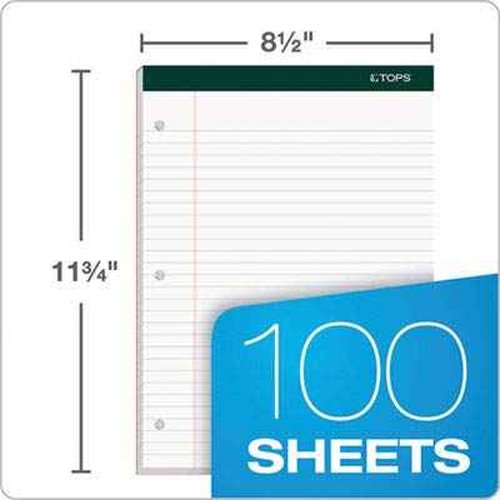 TOPS 63437 Double Docket Ruled Pads, 8 1/2 x 11 3/4, White, 100 Sheets (Pack of 6 Pads)