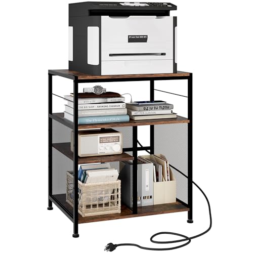 TQVAI Large Printer Stand 4 Tier Adjustable Heavy Duty 3D Printer Table with Storage & Power Outlet for Home Office Heat Press Stand, Black/Antique