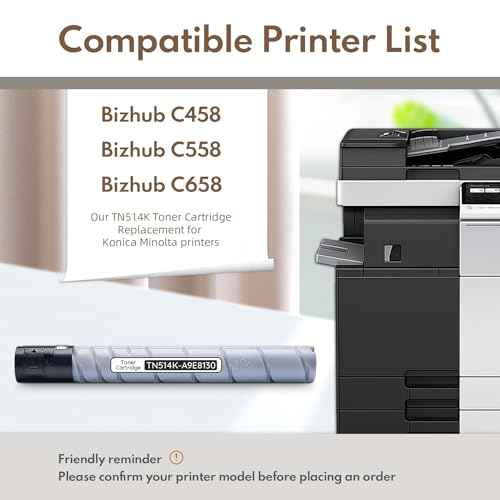 TN514 TN514K High Yield Toner Cartridge Black 1-Pack Replacement for Konica Minolta TN-514K A9E8130 Toner Cartridge Works for Bizhub C458 C558 C658 Printers | Up to 28,500 Pages