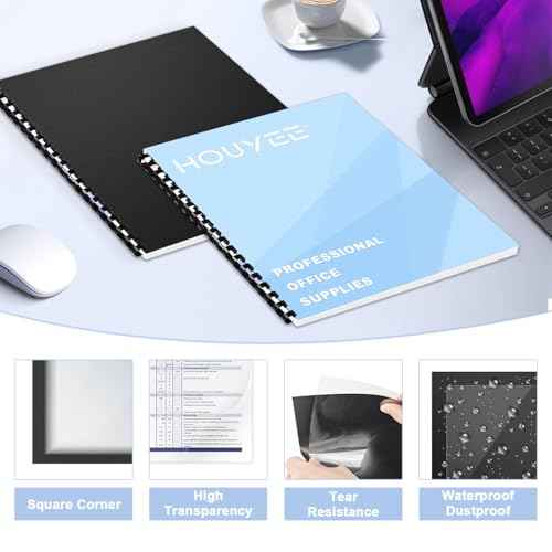 HOUYEE 120 Pack Binding Covers Set, 8.5x11 Inches, Including 60 Pcs 12 Mil Sand Plastic Texture, 60 Pcs 10 Mil Clear Binding Covers