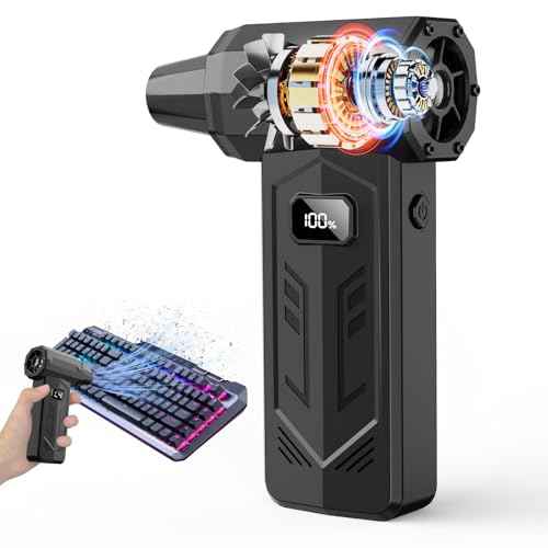 Compressed Air Duster,350,000RPM Turbo Jet Blower with LED Display and Light,4-Gear Adjustable Mini Air Broom,Electric Air Duster for Keyboard,PC,Car and Home,Replace Compressed Air Can (Black)