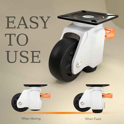 Upgrade Leveling Casters with Ratchet Handle, Height-Adjustable Plate Casters, White Retractable Casters for Workbench & Machine&Furniture, 1600 Lbs Total Load Capacity£¬4-Pack