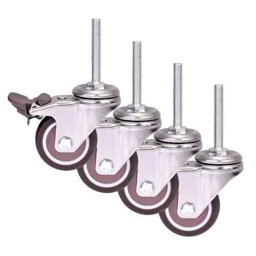 Heavy Duty Castor Wheels 4Pcs 2 Inch Rubber Wheels with Brakes Silent Universal Swivel for Furniture Replacement Office M8¡¿50mm Thread Casters Capacity 150kg Ball Bearings