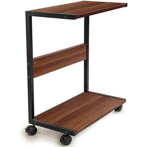 PC Stand Computer Tower Stand, 2-Tier CPU Holder with Locking Caster Wheels Suitable for Most PC, Vintage Wood Rolling Computer Cart for Under Desk