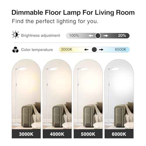 Torchiere Floor Lamp, Eye-Care Reading Lamp, 72" White Standing Lamps with Touch Control, Modern Bright Lamp for Bedroom,Office,Living Room