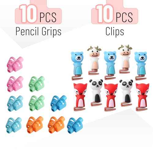 Mr. Pen- Pencil Grips for Kids Handwriting, 20 PCS (10 Finger Grips+10 Clips), Pencil Holder, Grippers, Pen Grip