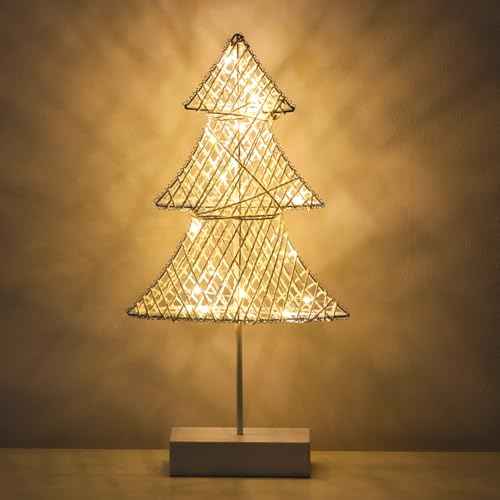 Lewondr Christmas Tree Lamp, Winding Cotton Thread Mini Christmas Tree with Lights, Battery Powered Desktop Christmas Light for Xmas Home Bedside Table Lamp Decorative Tree for Table Top, White