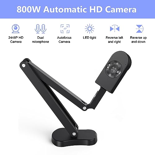 8MP 4K Document Camera & Webcam with Dual Microphones, A3 Size, LED Lights
