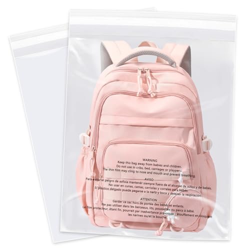 WEPOLY 14x20 Inch Clear Poly Bags (100 Pack) with Safety Warning - Self-Sealing, Food Grade