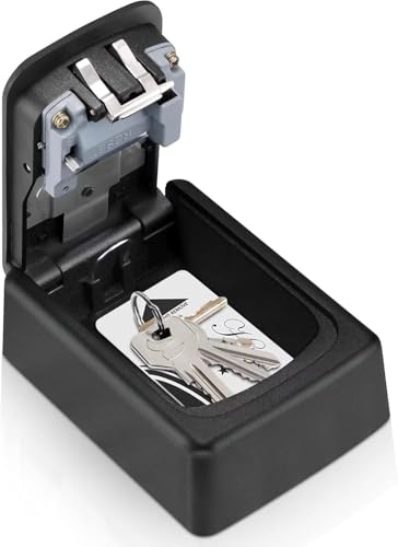 AMMIY Black Key Lock Box for Outside • 5-Key Capacity, Waterproof Outdoor Lockbox with Resettable Code
