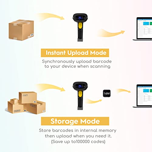 NADAMOO Gray Wireless Barcode Scanner 400m Long-Range 1D Laser Handheld USB